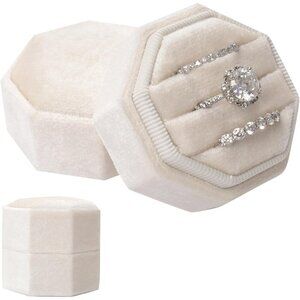 Vintage Velvet Octagon Ring Box 3 Slots Jewelry Display Holder Engagement Gift